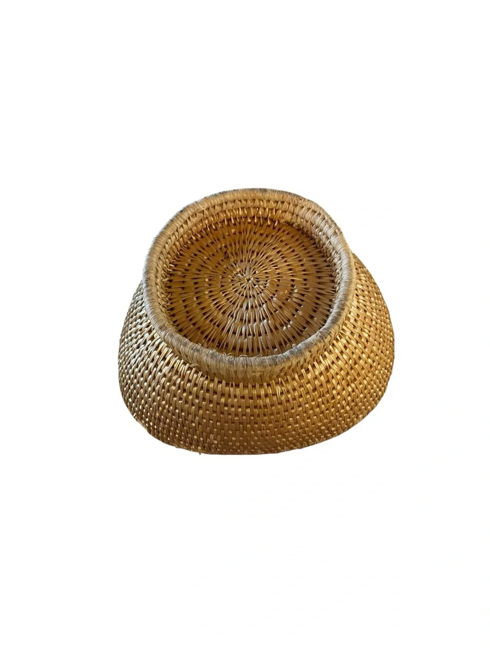 Vintage Handwoven Rattan Basket Bowl Boho Coastal Centerpiece Catchall Decor